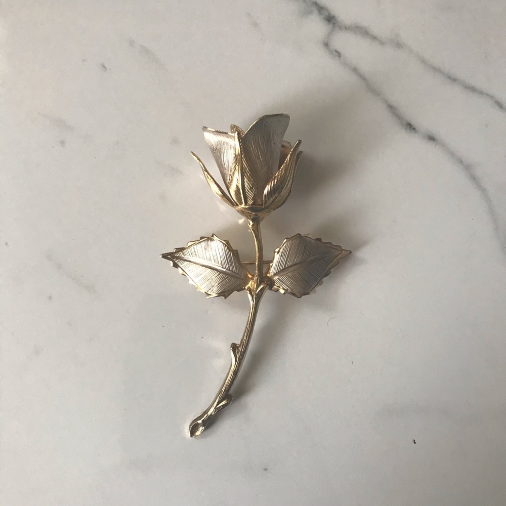 Gold and Silver Rose Pin Brooch Vintage